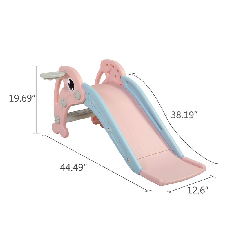 2 in 1 Slide, Toddler Freestanding Extra Long Slide with Basketball Hoop & Ball, Indoor Outdoor, Pink