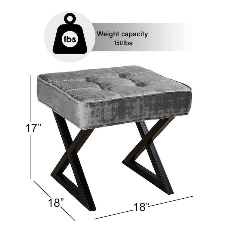 Textured Velvet Ottoman Vanity Stool 18"X18"X17"