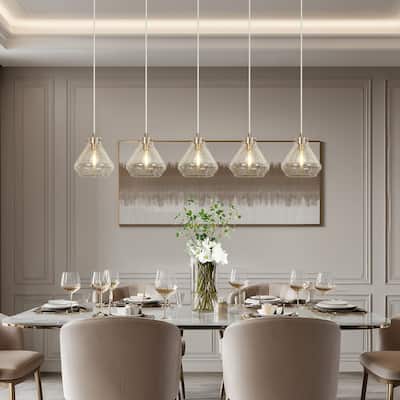 Modern Luxury 5-light Brass Gold Crackled Glass Chandelier Bowl-shaped Kitchen Island Light for Dining Room