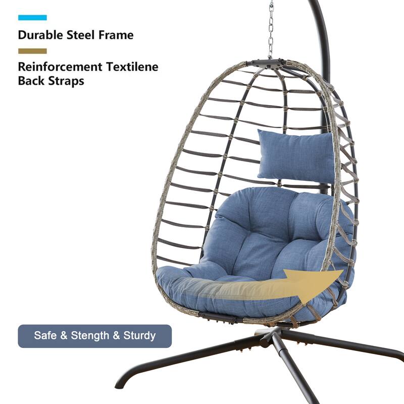 Foldable Wicker Hanging Egg Chair with Stand