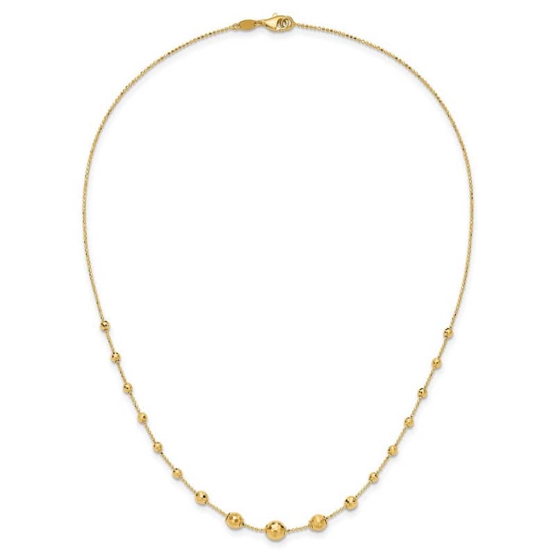 Curata 14k Yellow Gold Polished and Textured Graduated Beads Necklace, 17"