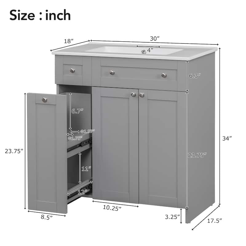 30 Inch MDF Freestanding Bathroom Vanity Set in White/ Grey/ Blue