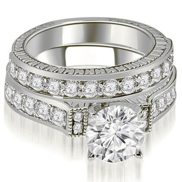 2.15 CT Antique Cathedral Round Cut Diamond Bridal Set in 14KT Gold