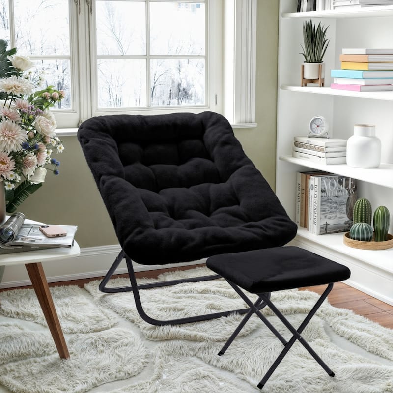 Oversized Folding Upholstered Saucer Chair with Ottoman