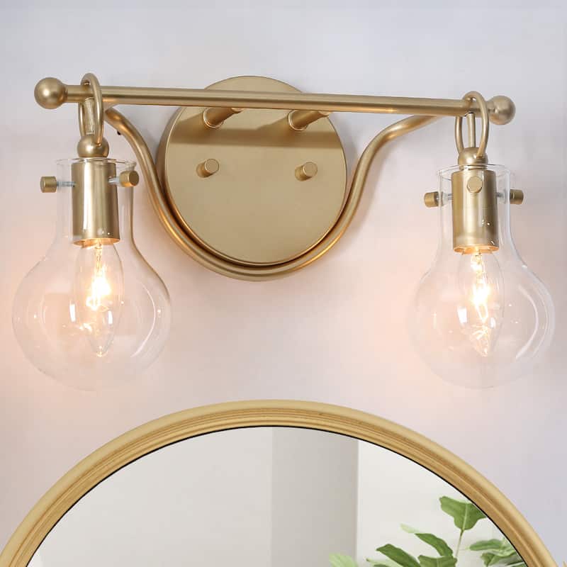 Carson Carrington Modern Gold 2-Light Bathroom Vanity Lights Clear Glass Wall Sconces - L14"xW4.5"xH8"