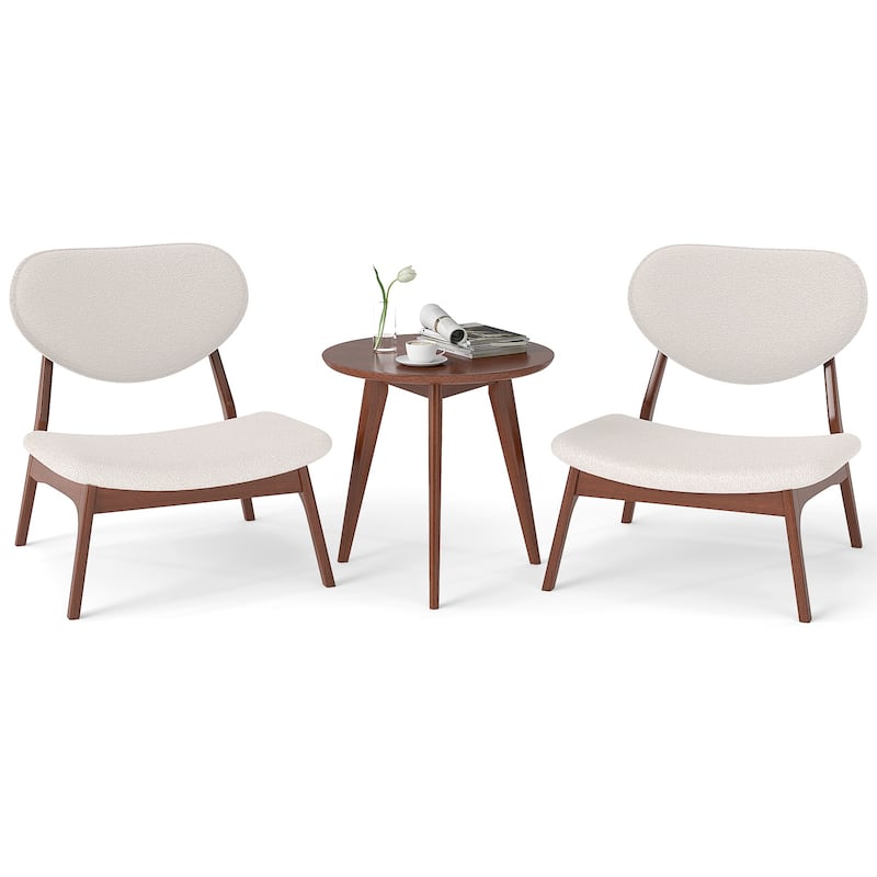 3-Piece Lounge Chair and Table Set with Upholstered Velvet Armchairs and Wooden Side Table - 29" x 28" x 29"
