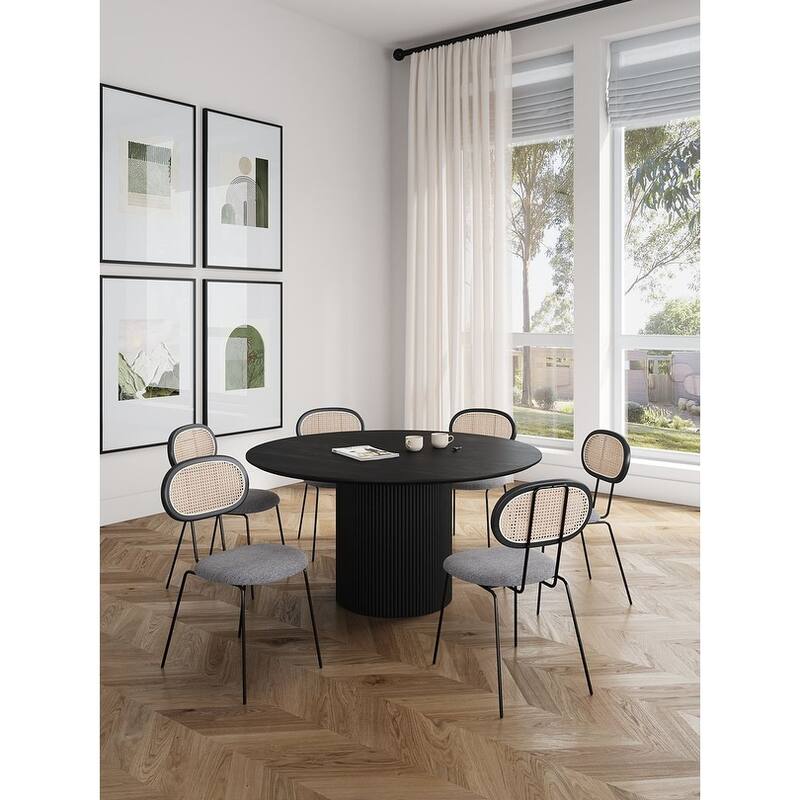 Manhattan Comfort 7-Piece Hathaway Jardin Modern 59.05 Solid Wood Round Dining Set - Black and Grey - 7-Piece