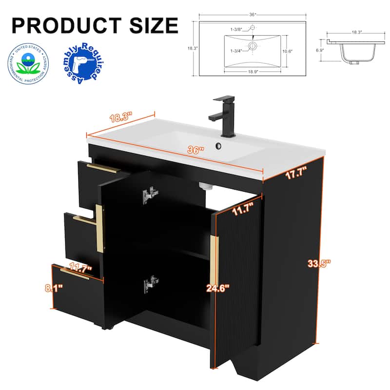 Vertical Stripes Bathroom Vanity Set with Sink Top & Faucet