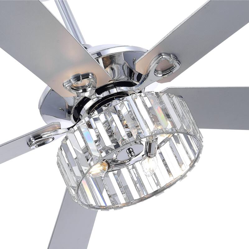 52 Inch Chrome Ceiling Fan with Light and Remote(5-Blade)