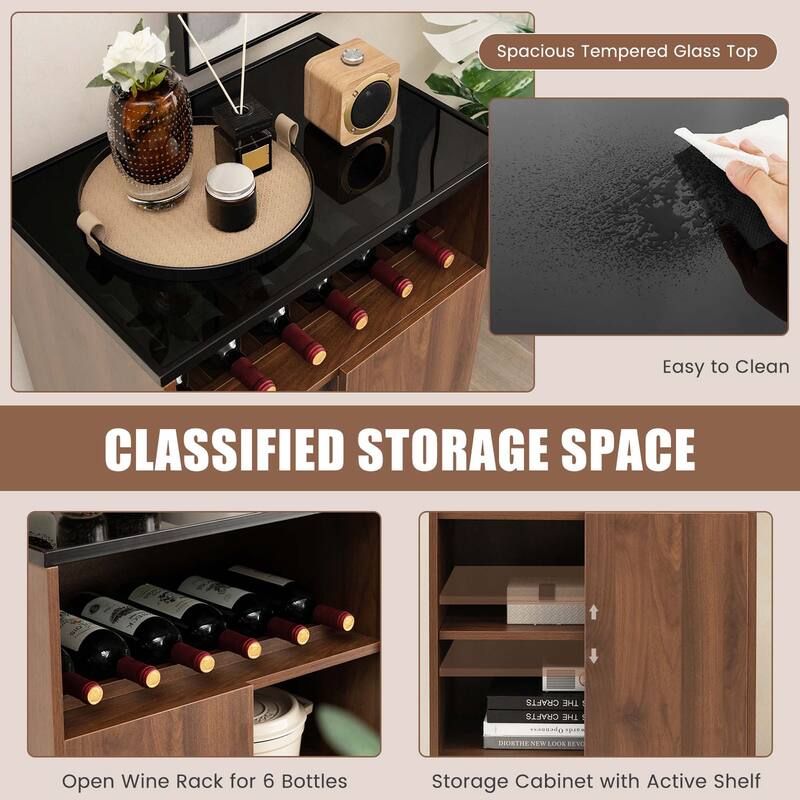 Costway Wine Storage Cabinet Buffet Sideboard with Adjustable Shelf & - See Details