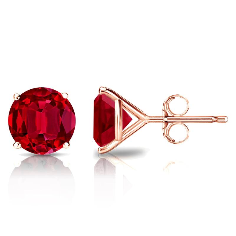 Auriya 14k Gold Lab Grown Gemstone Ruby Stud Earrings Round 0.25 to 5.00 ct. tw. 4-Prong Martini Push-Back - 1.75ct tgw. - Rose