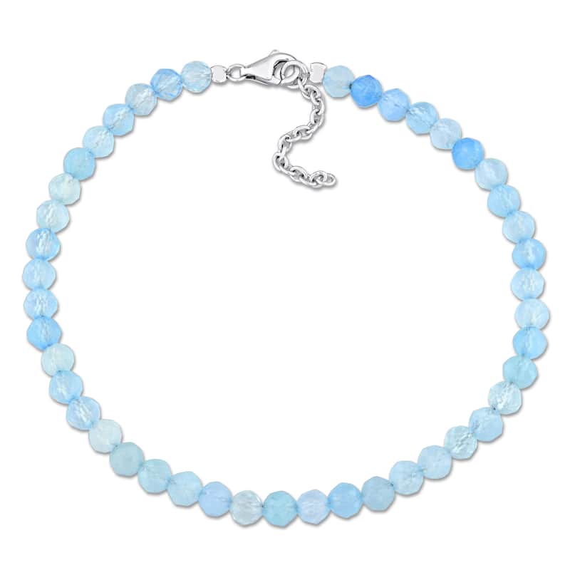 Miadora 6 4/5ct TGW Aquamarine Facetted Bead Bracelet Sterling Silver