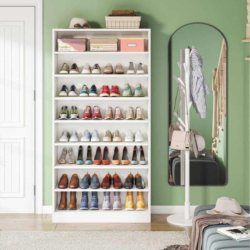 9 Tiers Shoe Cabinet 40-45 Pairs Heavy Duty Wood Freestanding Shoe Storage Cabinet with Open Storage for Entryway - White