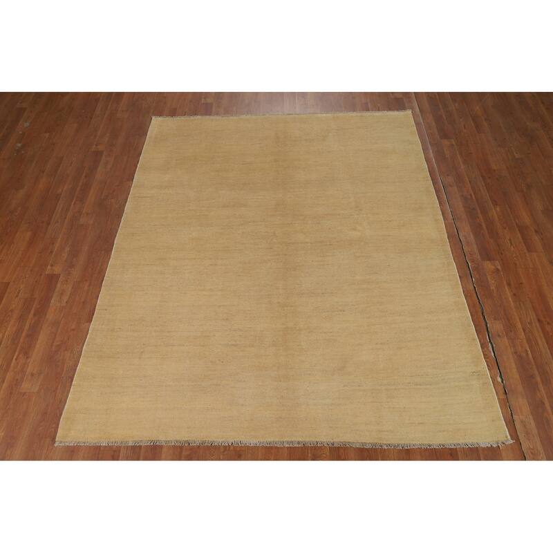 Muted Yellow Modern Gabbeh Oriental Area Rug Handmade Wool Carpet - 5'11"x 7'3"