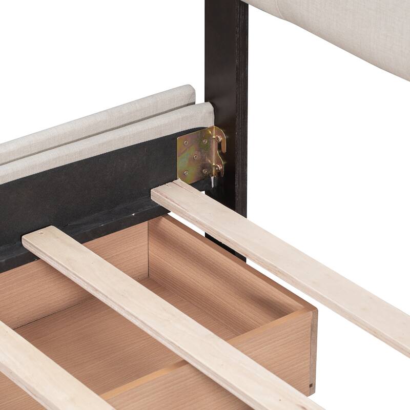 Queen Size Upholstered Platform Bed with Headboard and 4 Drawers, Linen Fabric, No Box Spring Needed