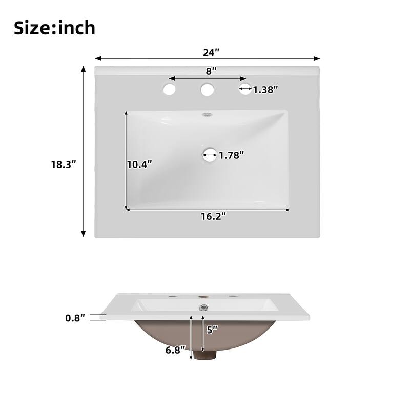24"Bathroom Vanity with Sink, 1 Divided Drawer and 2 Soft Close Doors with Dual Door Storage Racks, Freestanding Vanity