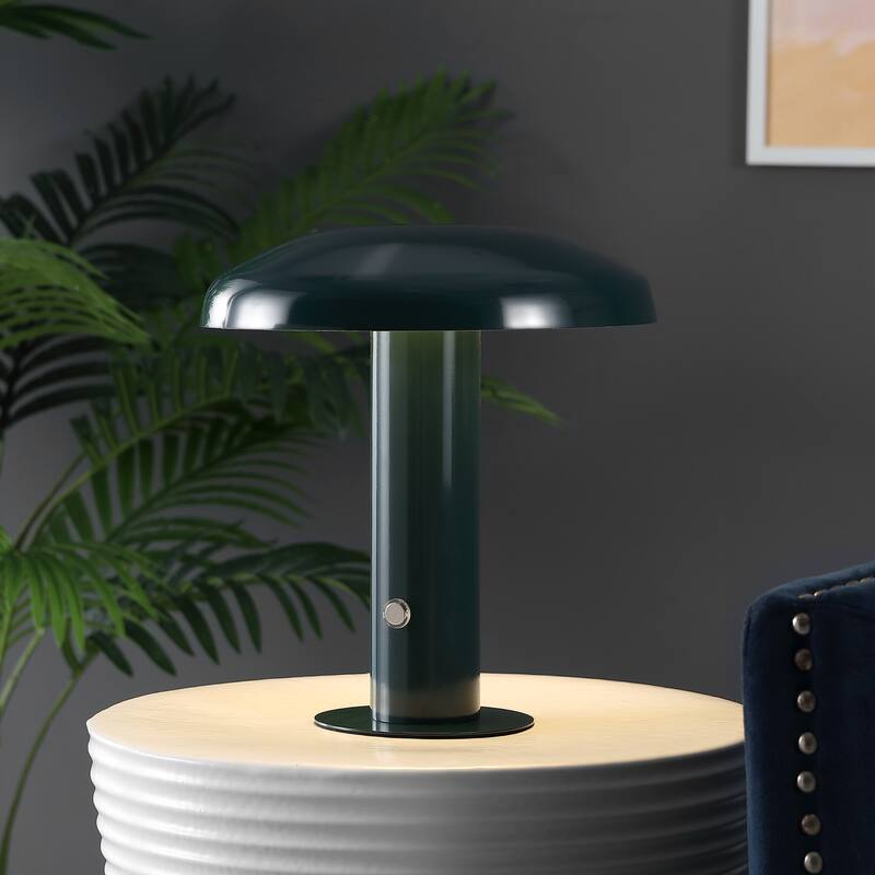 Boletus 11" Contemporary Bohemian Rechargeable/Cordless Iron Integrated LED Mushroom Table Lamp, by JONATHAN Y