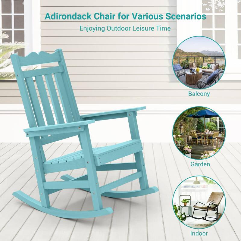 Bonosuki Adirondack Rocking Chair with Big Armrests Fire Pit Chair Weather Resistant