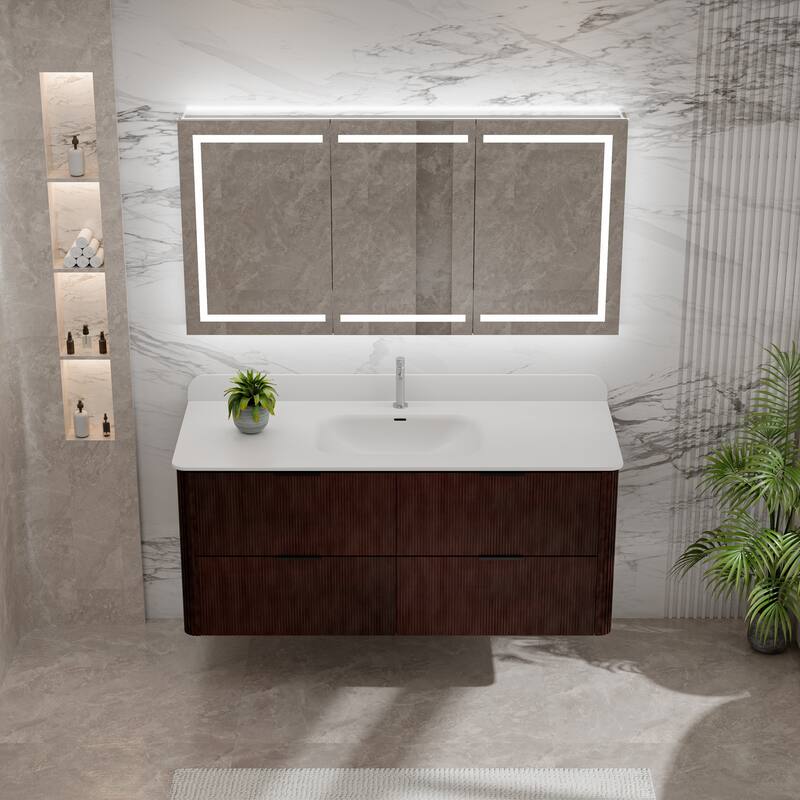 Modland 48" Fluted Floating Vanity with Sink - 48 inch - Reeded Walnut