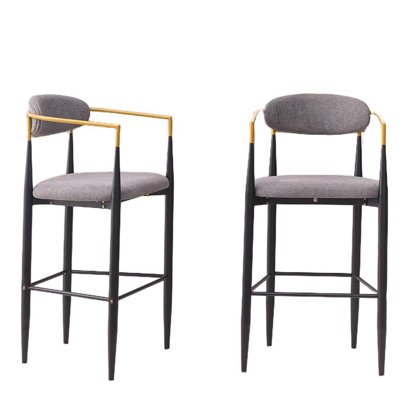 Modern Upholstered Bar Stool with Gold-Accented Armrests - 23" Seat Height,Ergonomic Design for Kitchen Island,2PCS/CTN
