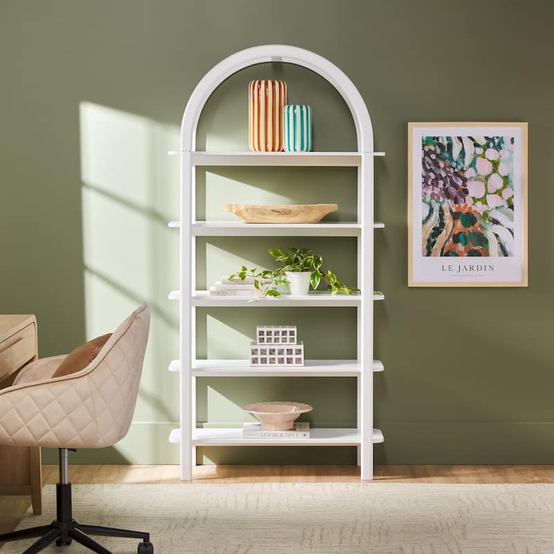 Walker Edison Modern Wood Arched Open Bookcase - White