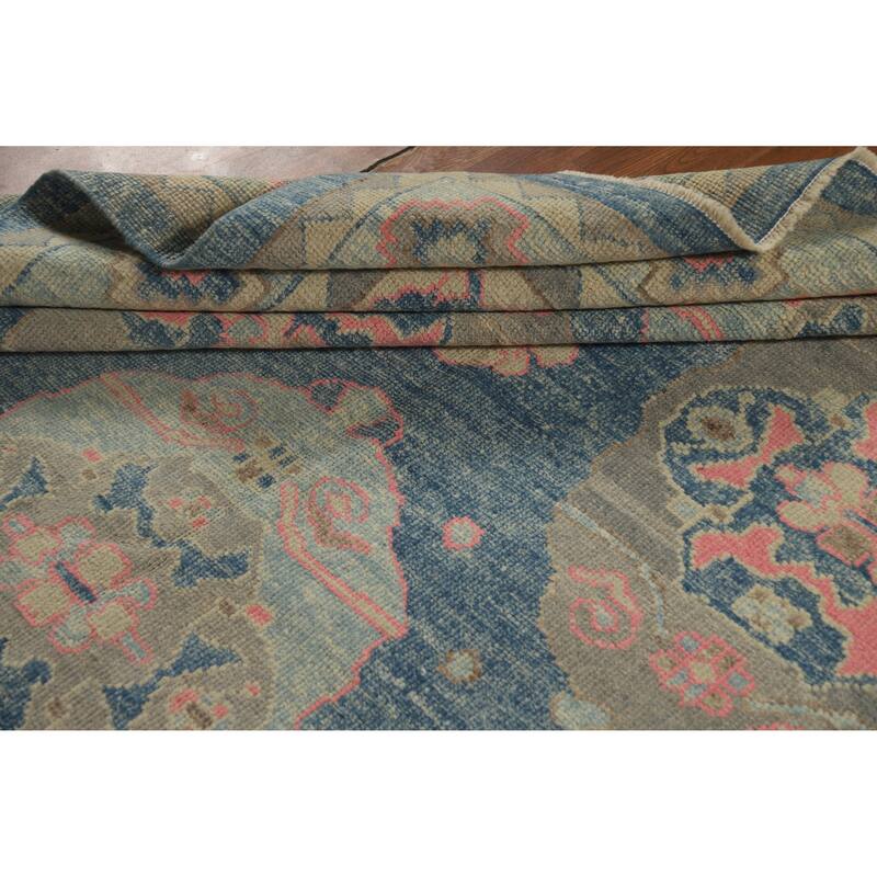 Hand Knotted Oriental 100% Wool Carpet Transitional Geometric Navy Blue & Blues Oushak Area Rug - 10' 7'' X 7' 11''