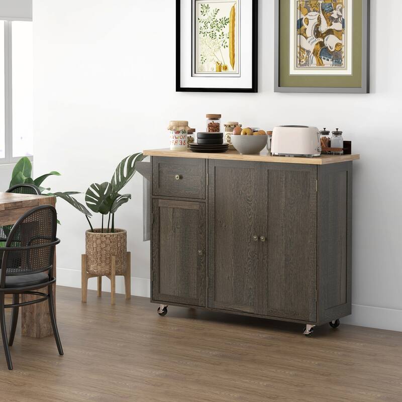 Triple-Cabinet Rolling Kitchen Island on Wheels