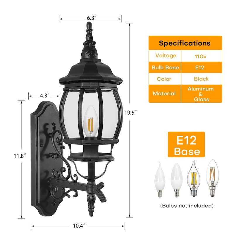 2 Pack Black Outdoor 1-Light Waterproof Aluminum Wall Light