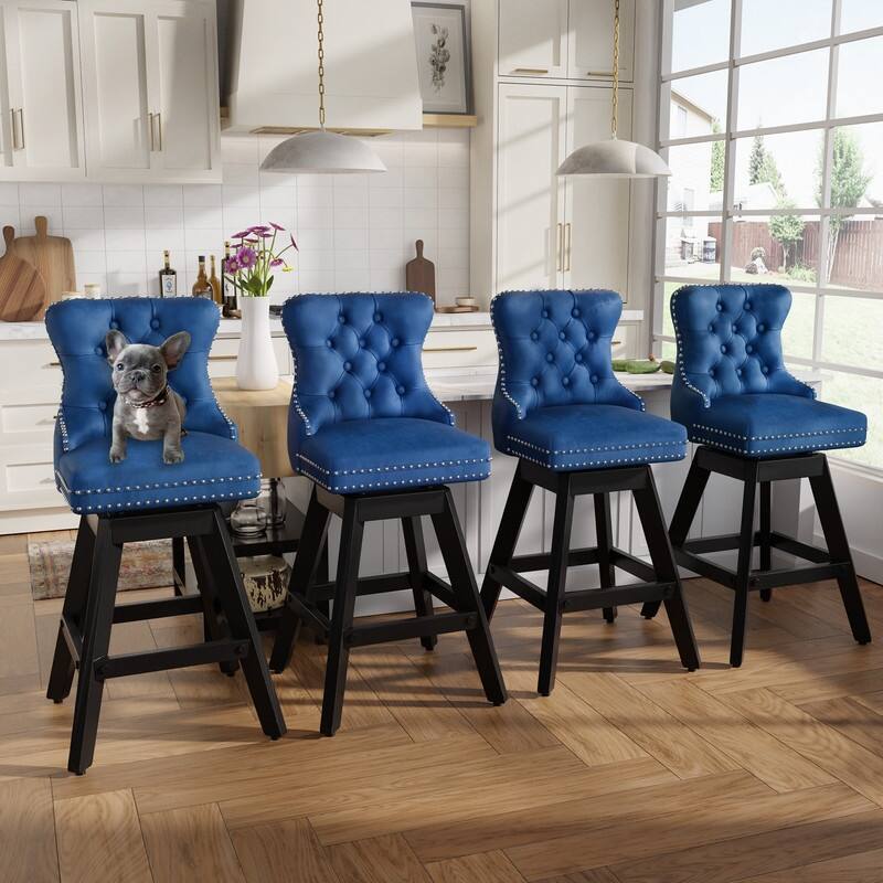 Swivel Velvet Leisure Counter Bar Stools Set of 8 - Blue Velvet Set Of 4