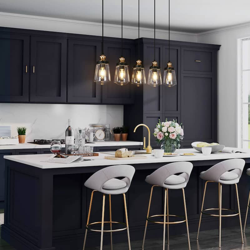 Cozia Modern 5-light Linear Chandelier Black Gold Kitchen Island Bar Lighting Fixtures