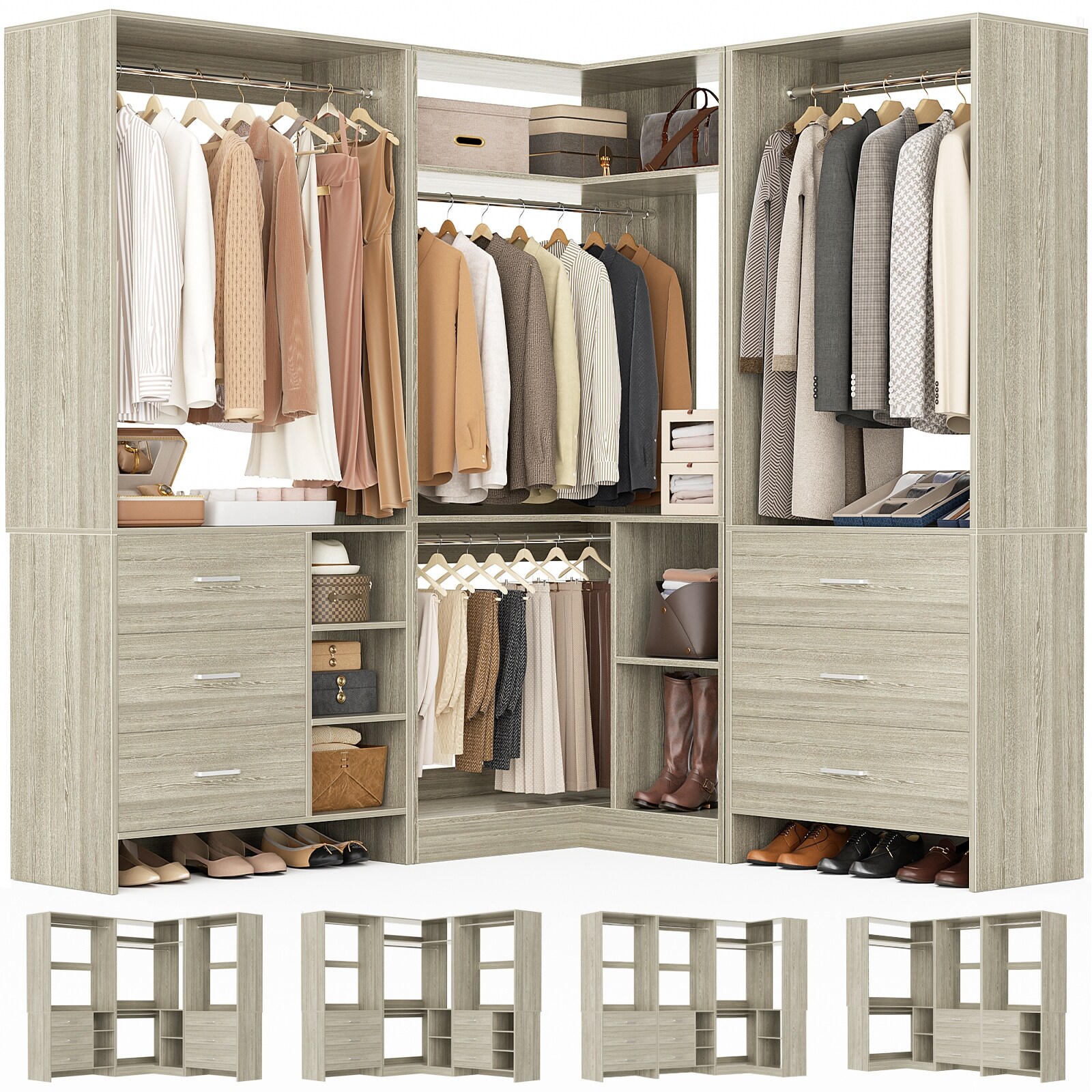 Cimly Set of 3 Freestanding Corner Closet System, Space-saving