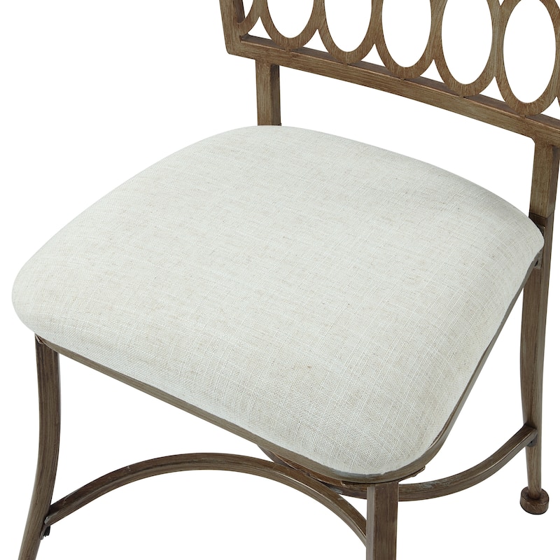 Azalea Park Gold Low Back Upholstered Vanity Stool - Golden Bronze & Natural Linen - 17.13 W x 17.13 D x 25.98 H"