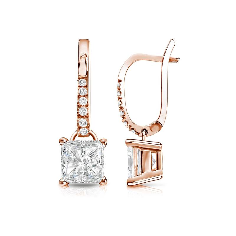 Auriya 14k Gold 1 3/4ctw Princess-cut Diamond Dangle Earrings (I-J, SI2-SI3) - Rose