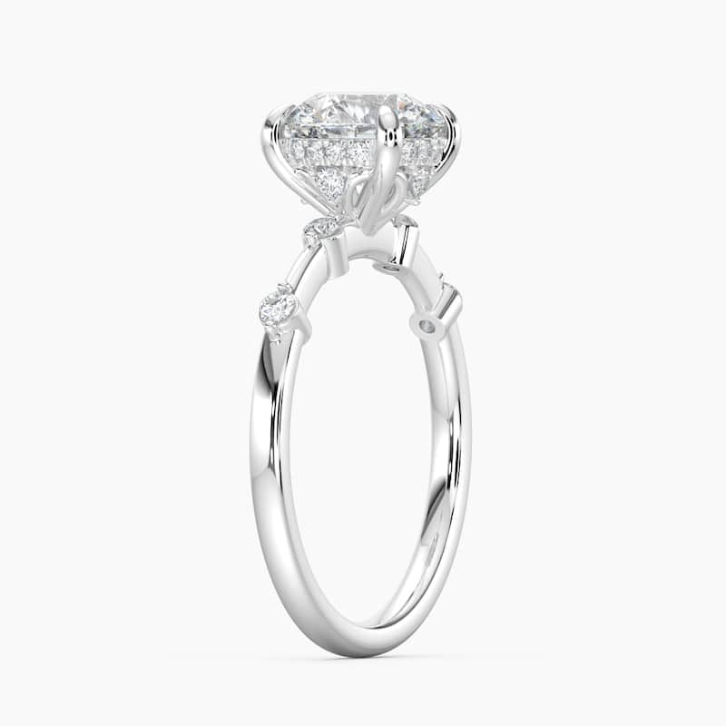 Auriya 14k Gold Petite Diamond Station Round Lab Grown Hidden Halo Engagement Ring 1.00 to 5.00 ct. tw.(F-G, VS)