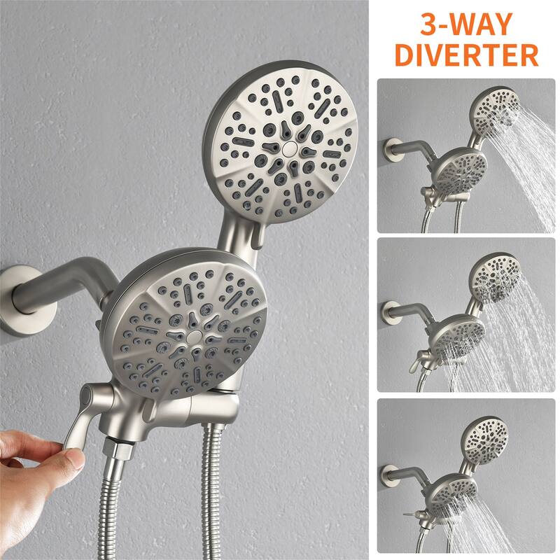Wall Mount Tub and Shower Faucet with Hand Shower Brass Dual Head Complete Wall Mounted Shower System with Valve