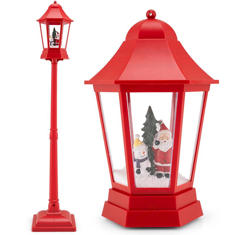 5.3 Feet Red Musical Christmas Street Lamp with LED Lights, Snow Scene, Santa, and 8 Tunes - 12.5" x 12.5" x 64"