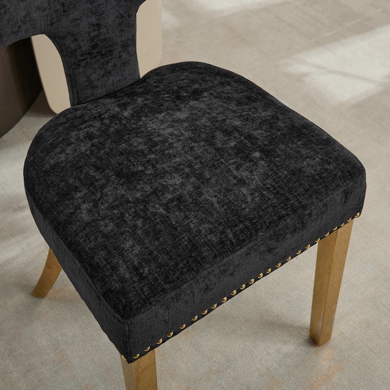 Chenille Upholstered Dining Chair Set of 2, Accent Chair with Curved Back, Kitchen Chair with Stainless Steel Plating Legs