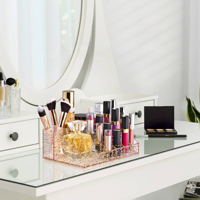 Sorbus 16 Slot Glitter Acrylic Makeup Organizer for Vanity and Bathroom - 8.75" L x 6" W x 3" H
