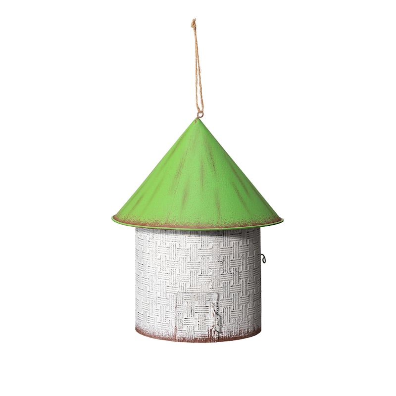 Glitzhome 11"H Spring Distressed Metal Cottage Birdhouse with 3D Flowers
