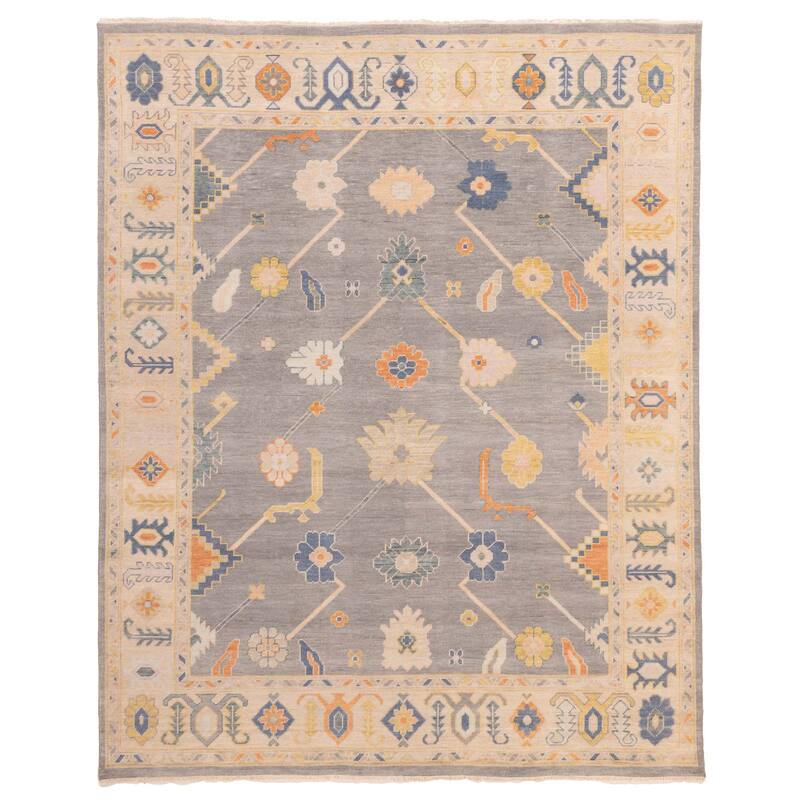 ECARPETGALLERY Hand-knotted Modern Oushak Dark Grey Wool Rug - 7'10 x 9'9