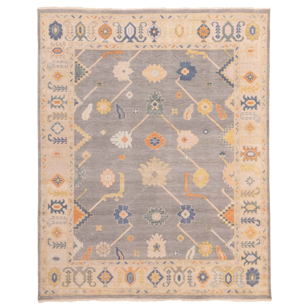 ECARPETGALLERY Hand-knotted Modern Oushak Dark Grey Wool Rug - 7'10 x 9'9