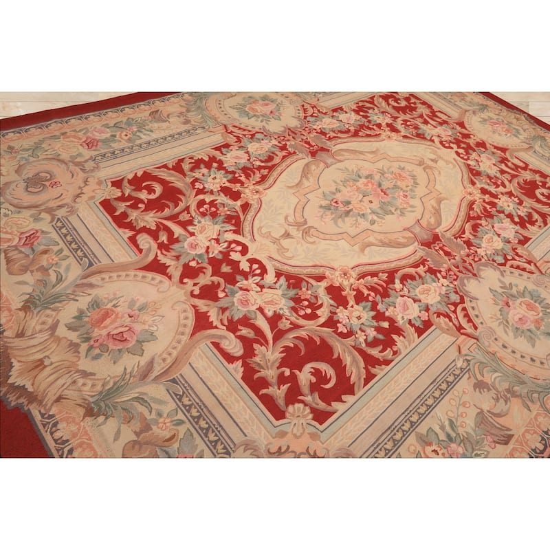 8'10''x12'4'' Hand Woven Flatweave Wool Red Medallion French Aubusson Rug - 8' 10'' x 12' 4''