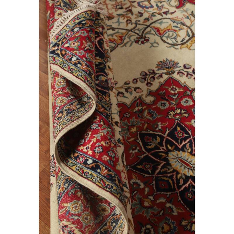 Hand Knotted Oriental 100% Wool Carpet Traditional Floral Beige & Ivories Tabriz Area Rug - 9' 10'' X 6' 5''