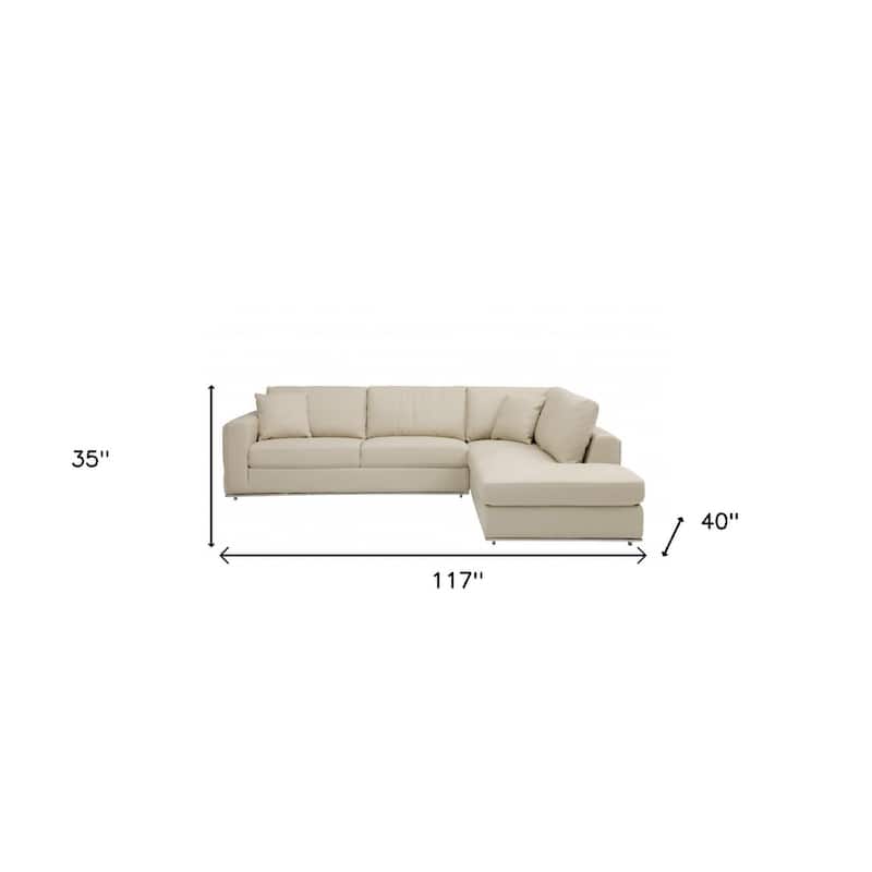 HomeRoots Beige Italian Leather Reclining L Shaped Two Piece Corner Sectional - 117