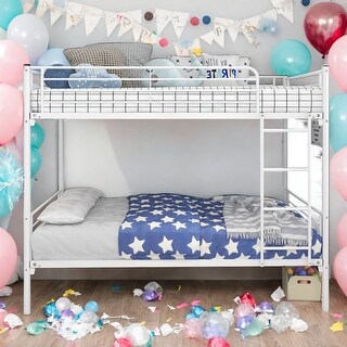 Twin Over Twin Bunk Bed Platform Metal Bed,Ladder,10'' Under Storage Space