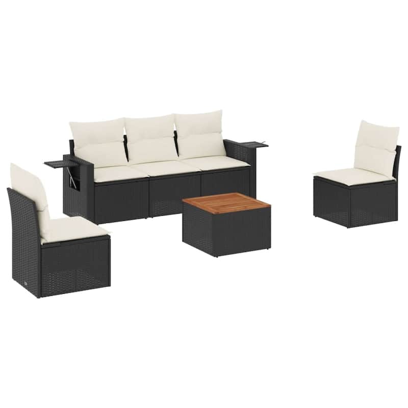 vidaXL Garden Sofa Set Black and Cream PE Rattan 6 Piece Set - 24.4 x 25.8 x 27.2