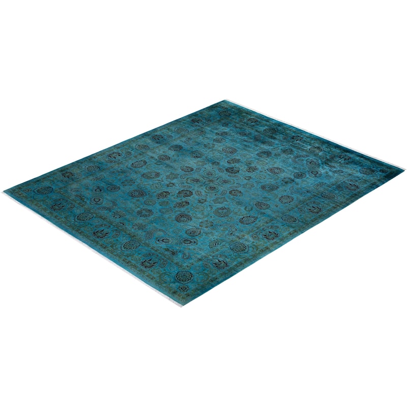 Overton Hand Knotted Wool Vintage Inspired Modern Contemporary Overdyed Blue Area Rug - 8' 2" x 10' 2"