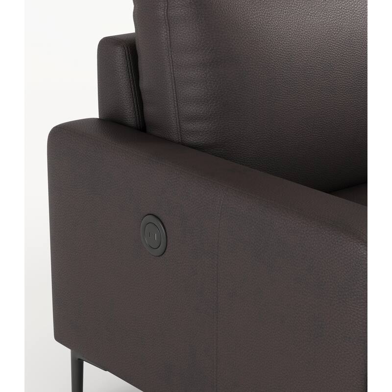 Top-Grain Leather Match Sofa, 77" Comfy Couch with USB Charger, Metal Legs, Ideal for Living Room & Office