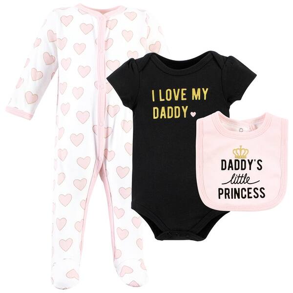 slide 1 of 1, Hudson Baby Infant Girl Cotton Sleep and Play, Bodysuit and Bandana Bib Set, Daddys Little Princess 0-3 Months - Daddys Little Princess