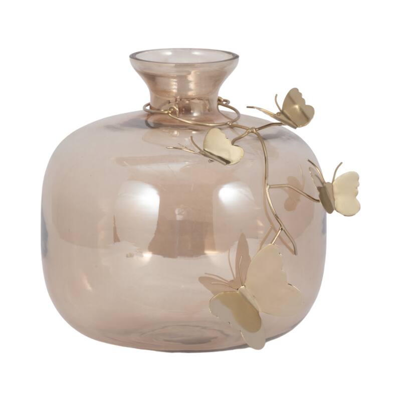 Sagebrook Home Decorative Vase Glass Metallic Butterfly Accent 10" Gold